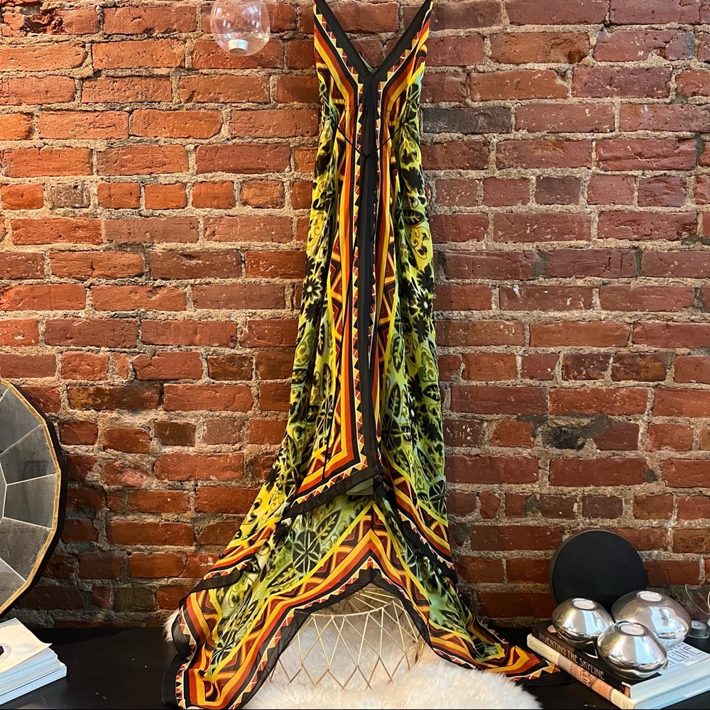 Gorgeous vibrant silk dress long spaghetti strap beachy vibes